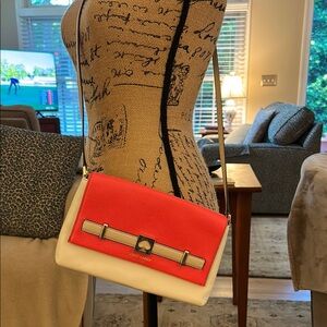 Kate Spade Red and White Crossbody Bag with Modern Design